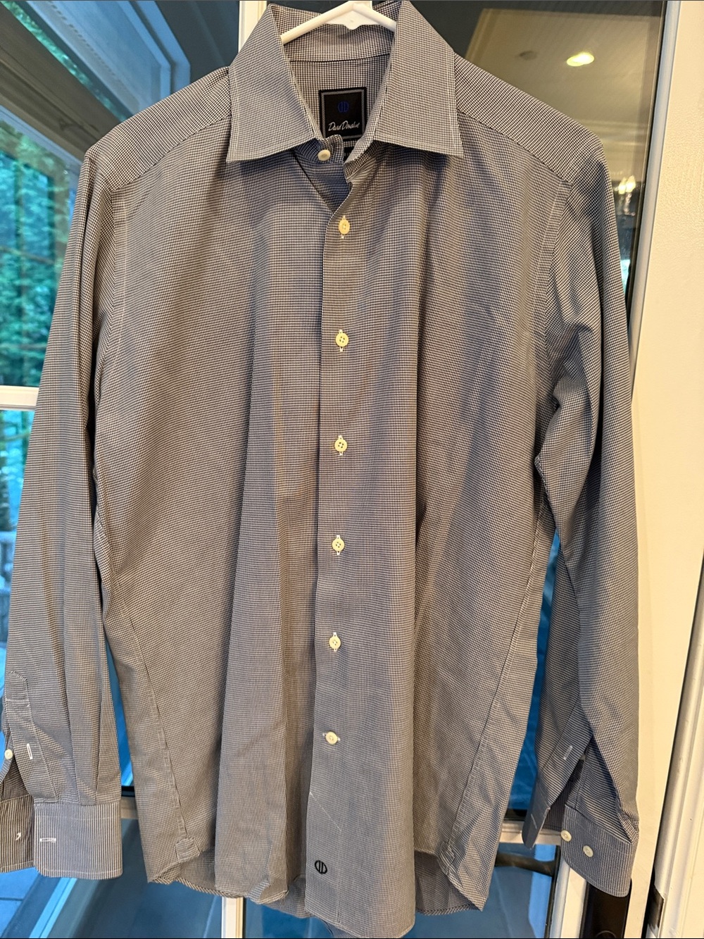 David Donahue Trim Fit black/white small Houndstooth Men’s Dress Shirt